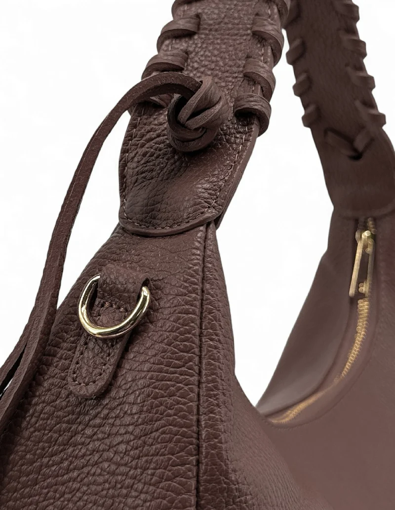 Sac demi-lune en cuir grainé NYX Marron Chocolat