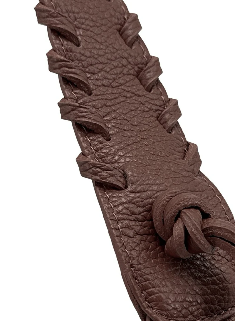Sac demi-lune en cuir grainé NYX Marron Chocolat