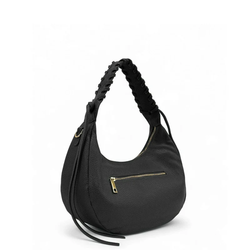 Sac demi-lune en cuir grainé NYX Noir