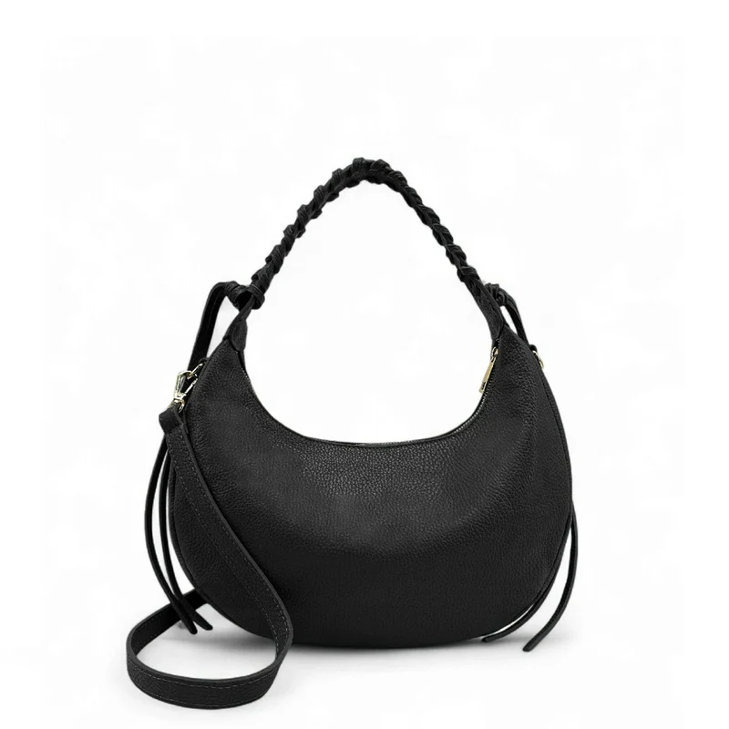 Sac demi-lune en cuir grainé NYX Noir