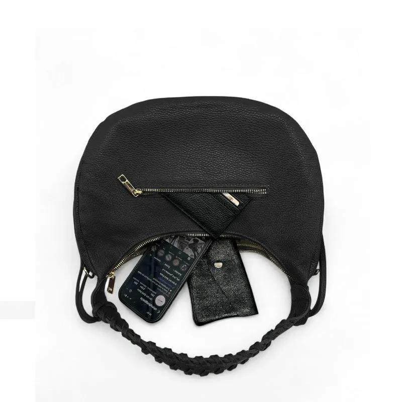 Sac demi-lune en cuir grainé NYX Noir
