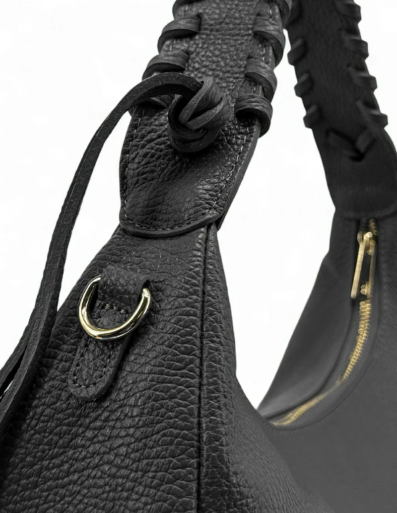 Sac demi-lune en cuir grainé NYX Noir