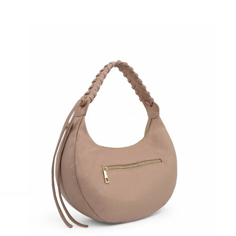 Sac demi-lune en cuir grainé NYX Rose nude