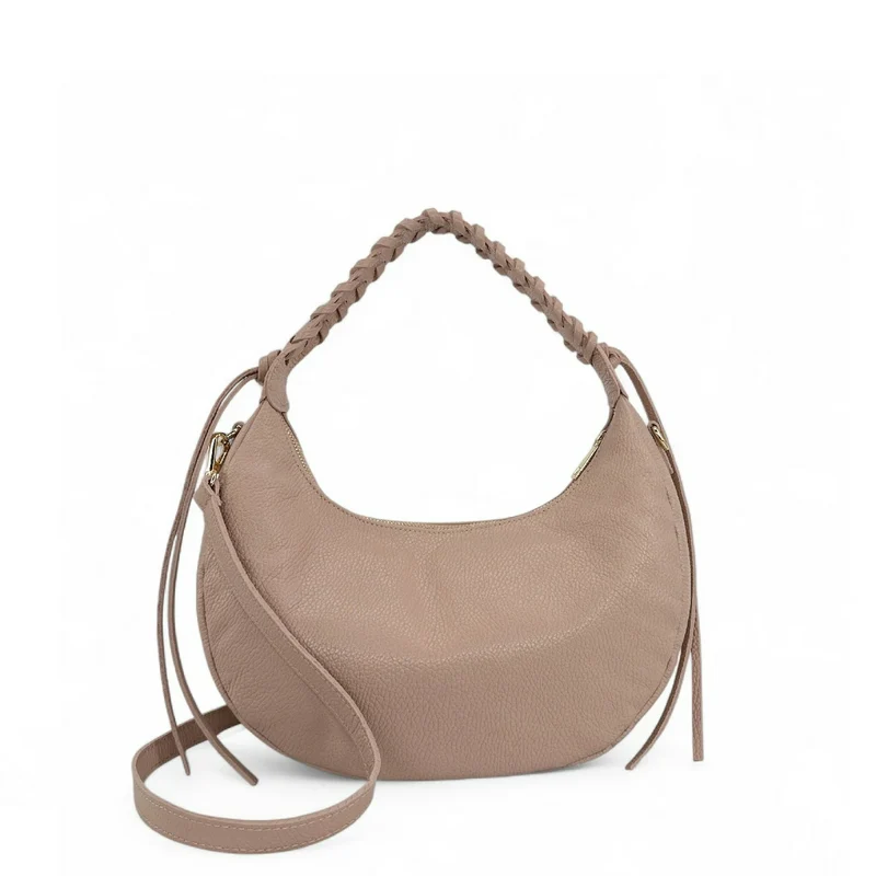 Sac demi-lune en cuir grainé NYX Rose nude