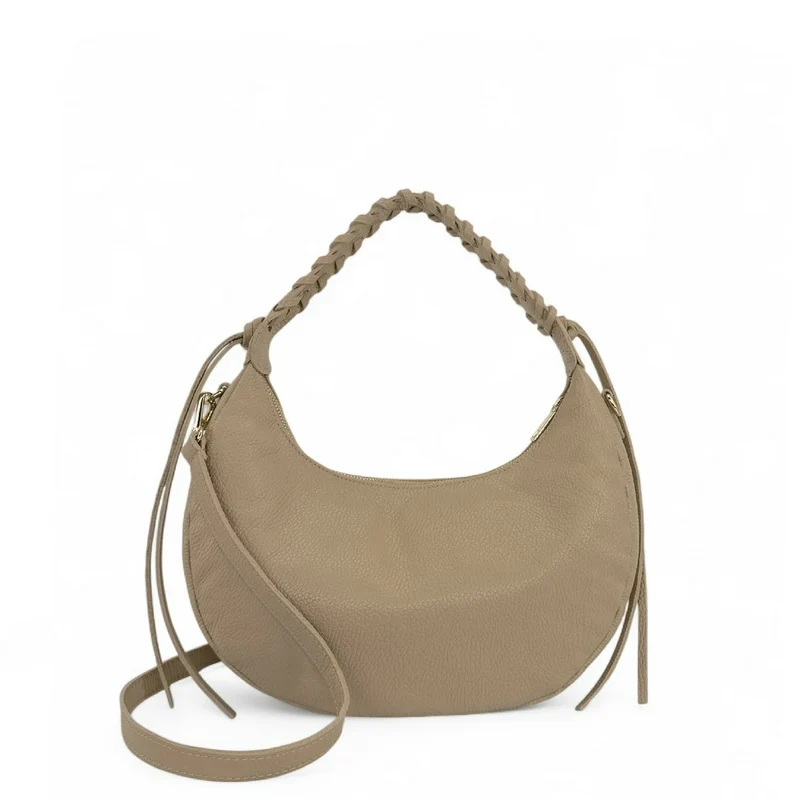 Sac demi-lune en cuir grainé NYX Taupe