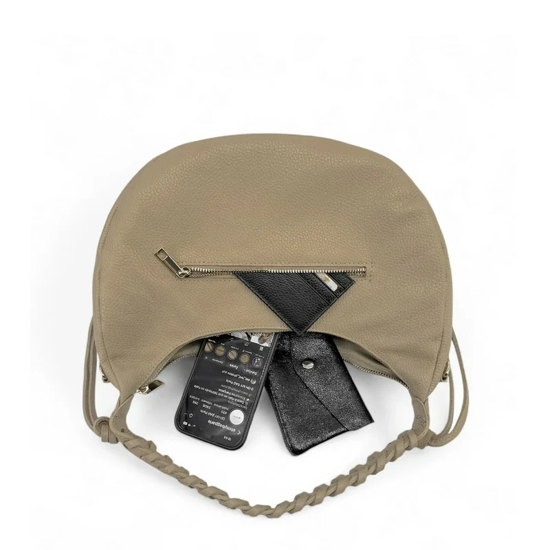 Sac demi-lune en cuir grainé NYX Taupe