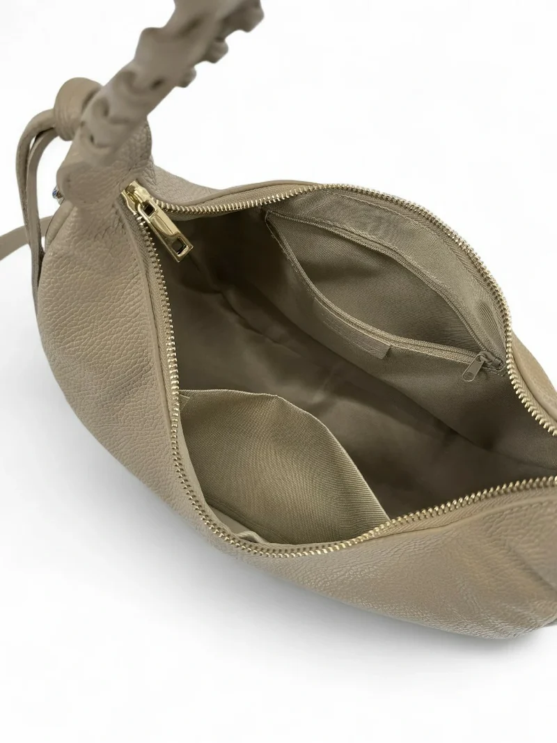 Sac demi-lune en cuir grainé NYX Taupe
