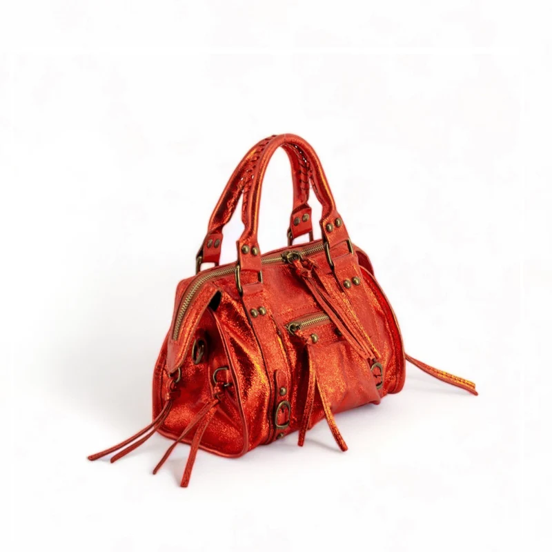 Mini-sac bowling en cuir irisé SANDSTORM MINI Mandarine