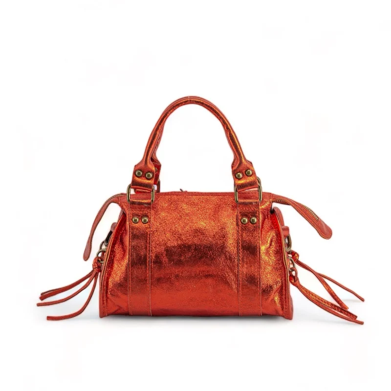 Mini-sac bowling en cuir irisé SANDSTORM MINI Mandarine