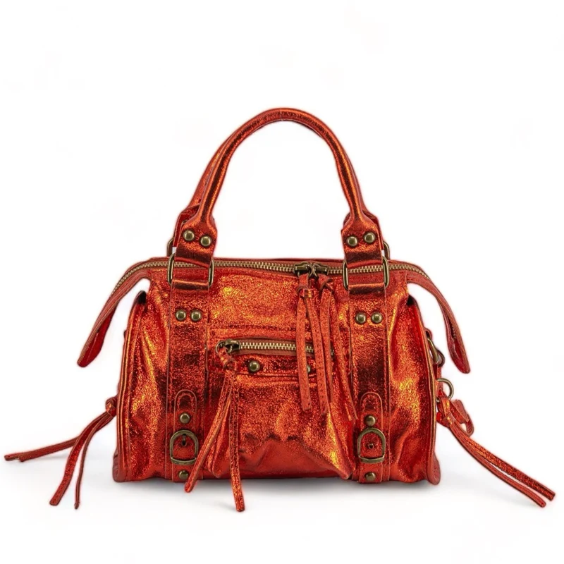 Mini-sac bowling en cuir irisé SANDSTORM MINI Mandarine