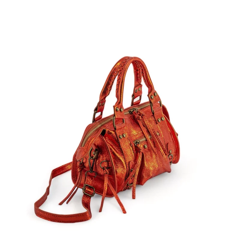 Mini-sac bowling en cuir irisé SANDSTORM MINI Mandarine