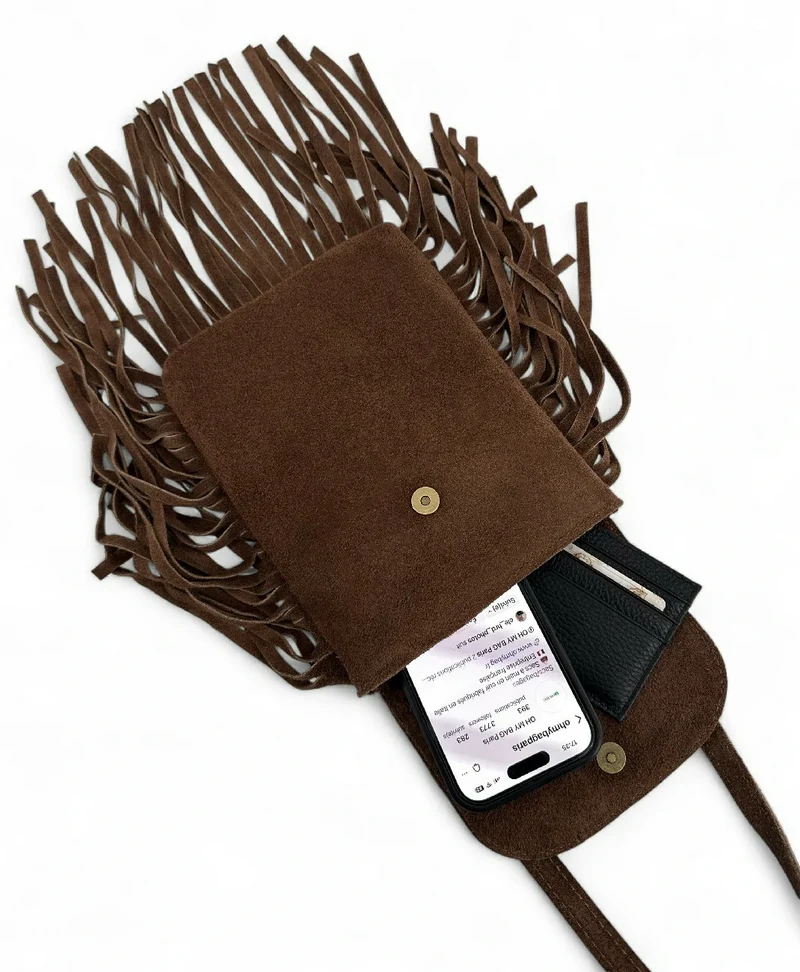 Sac besace en croûte de cuir ODINA Marron Cannelle