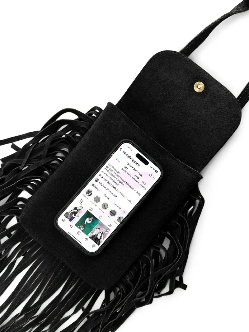 Sac besace en croûte de cuir ODINA Noir