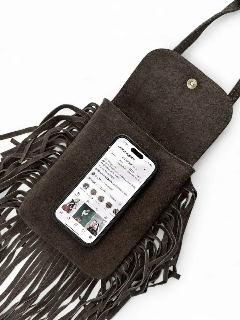 Sac besace en croûte de cuir ODINA Chocolat