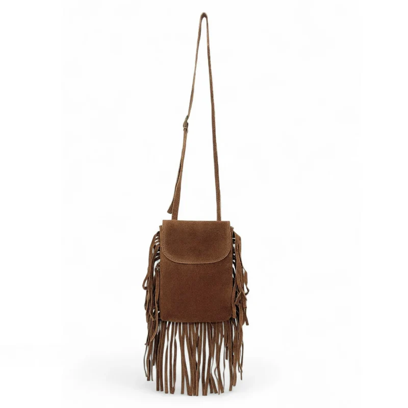 Sac besace en croûte de cuir ODINA Camel foncé