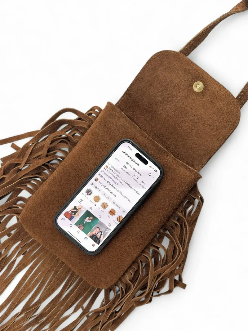 Sac besace en croûte de cuir ODINA Camel foncé