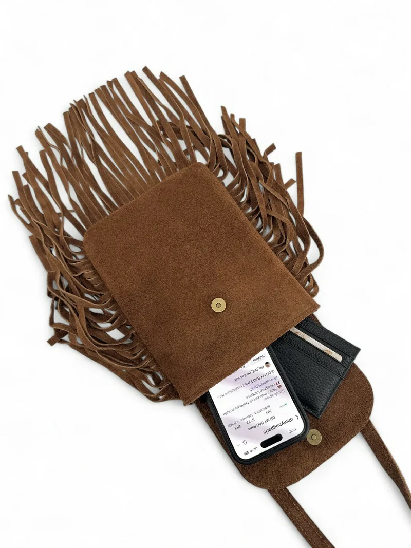 Sac besace en croûte de cuir ODINA Camel foncé