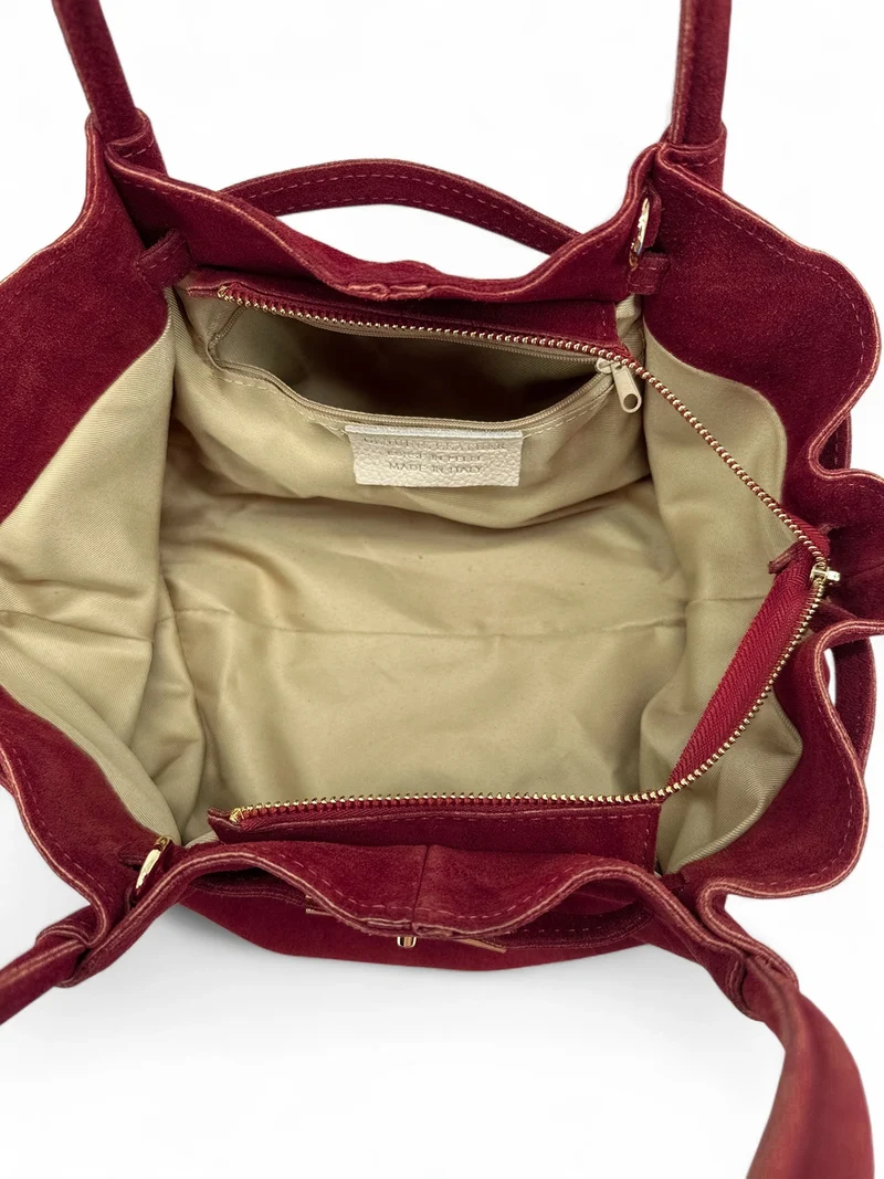 Sac cabas loose en daim ALANA Rouge bordeaux