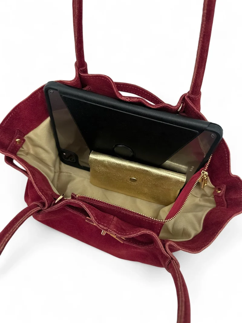 Sac cabas loose en daim ALANA Rouge bordeaux