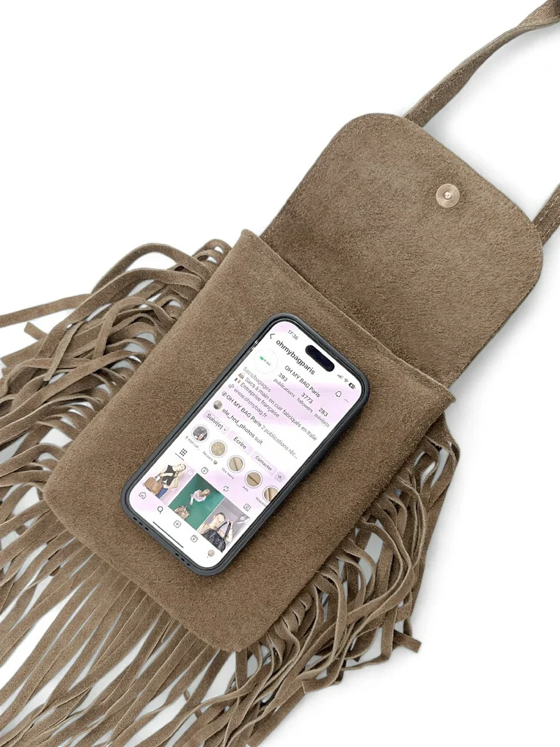 Sac besace en croûte de cuir ODINA Taupe