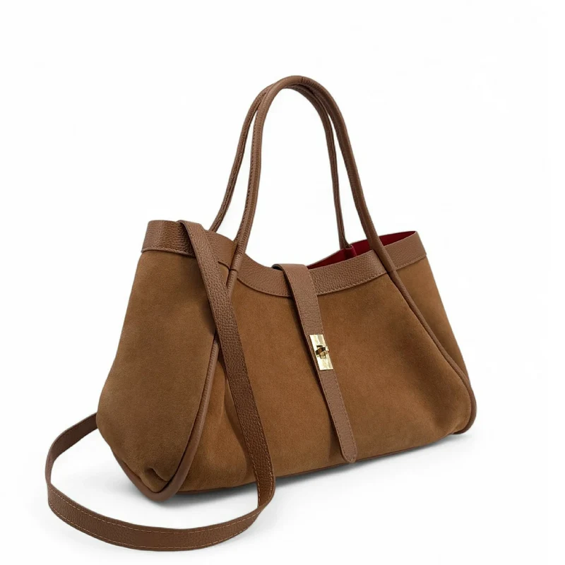 Cabas bowler bi-matière ABERDEEN Camel foncé