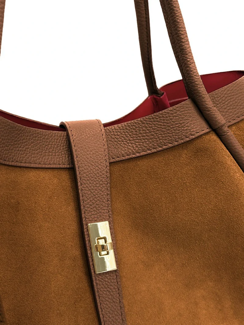 Cabas bowler bi-matière ABERDEEN Camel foncé