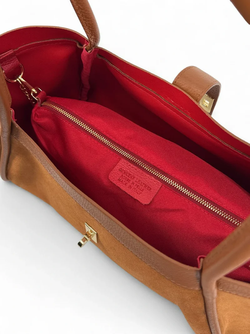 Cabas bowler bi-matière ABERDEEN Camel foncé