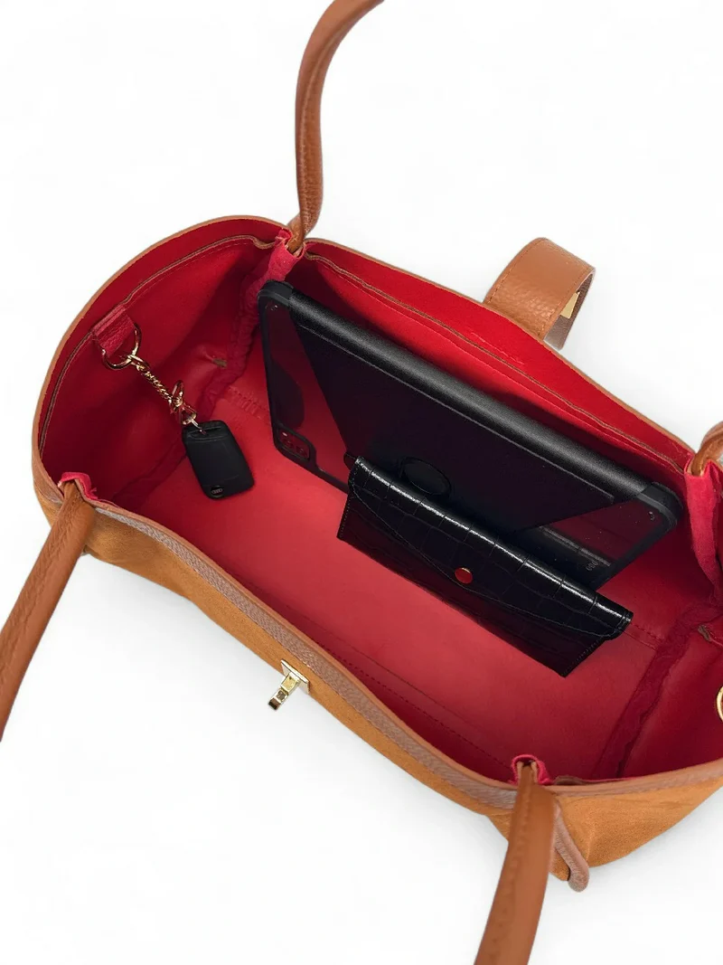 Cabas bowler bi-matière ABERDEEN Camel foncé