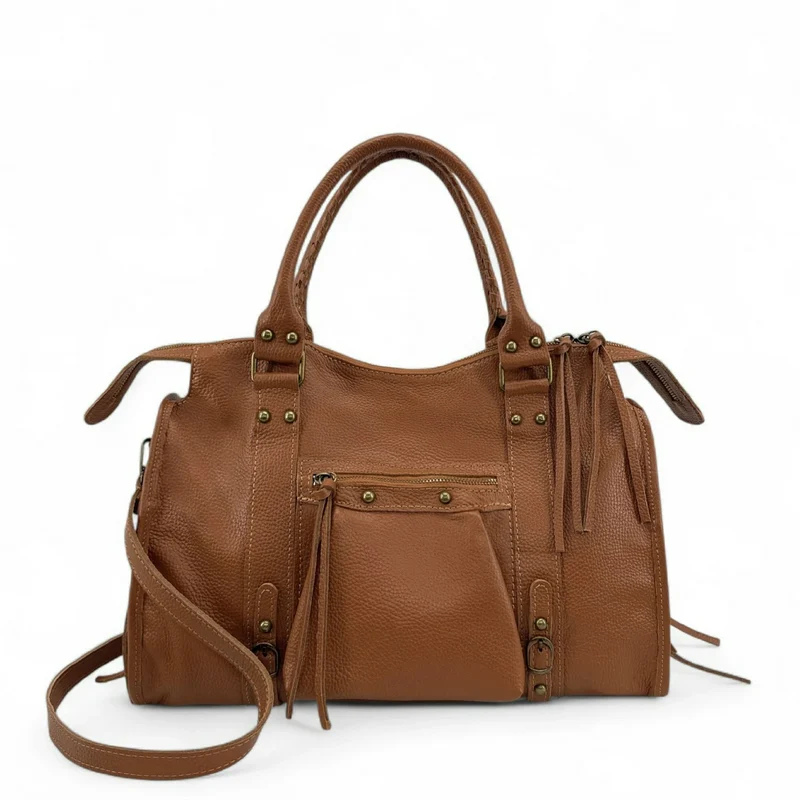Grand sac type bowling en cuir grainé SANDSTORM Camel