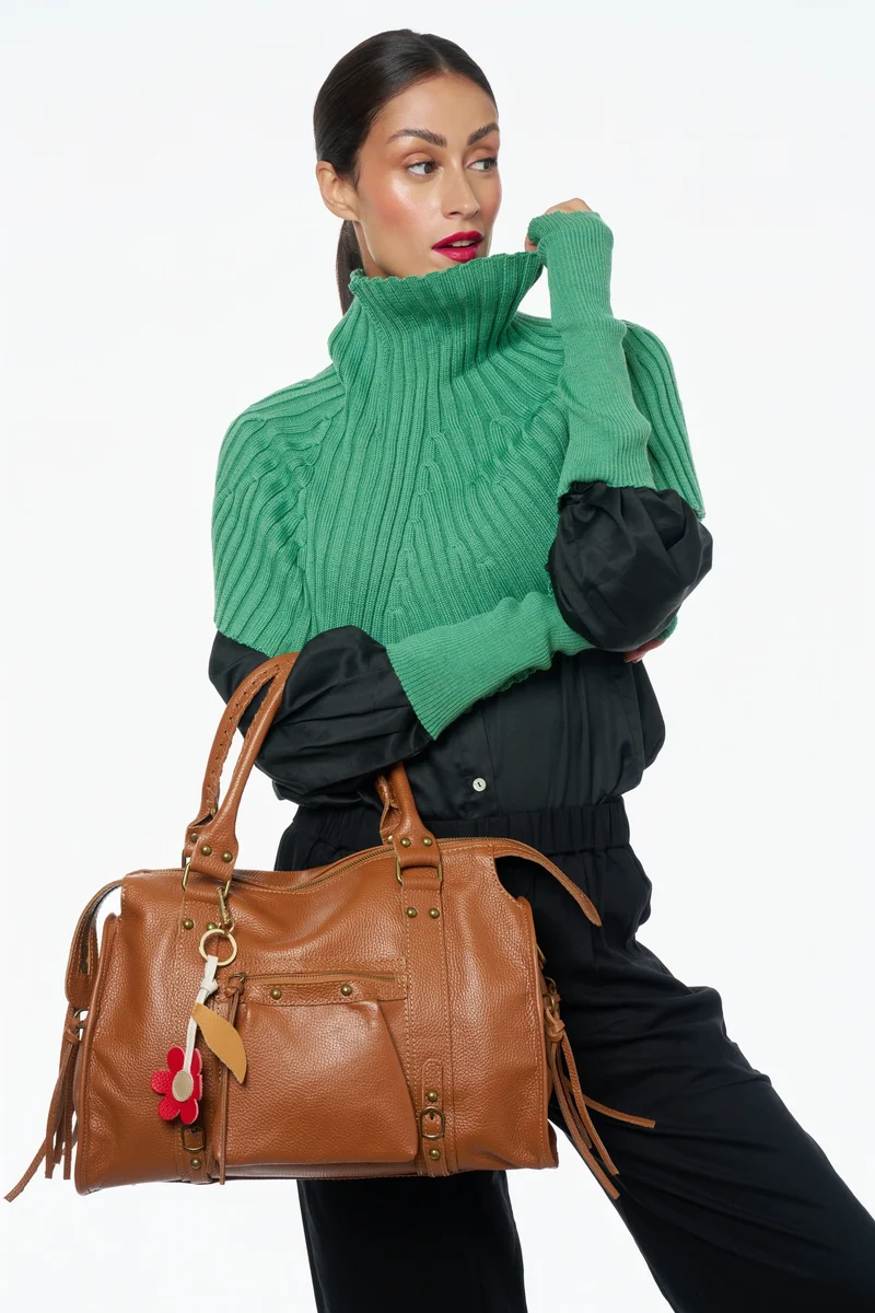 Grand sac type bowling en cuir grainé SANDSTORM Camel