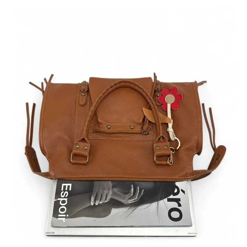 Grand sac type bowling en cuir grainé SANDSTORM Camel