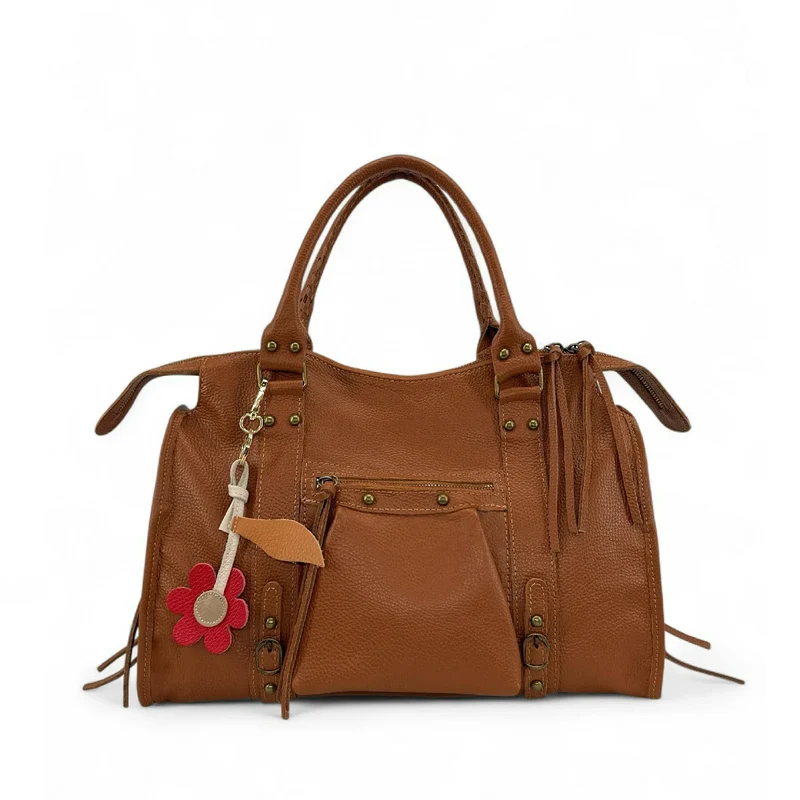 Grand sac type bowling en cuir grainé SANDSTORM Camel
