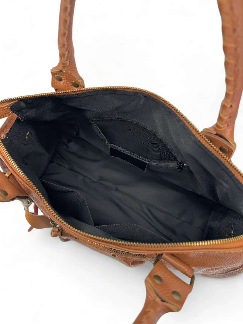 Grand sac type bowling en cuir grainé SANDSTORM Camel