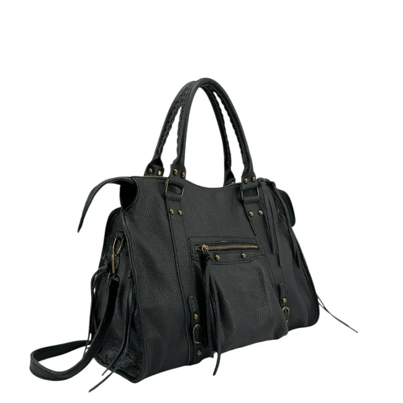 Grand sac type bowling en cuir grainé SANDSTORM Noir