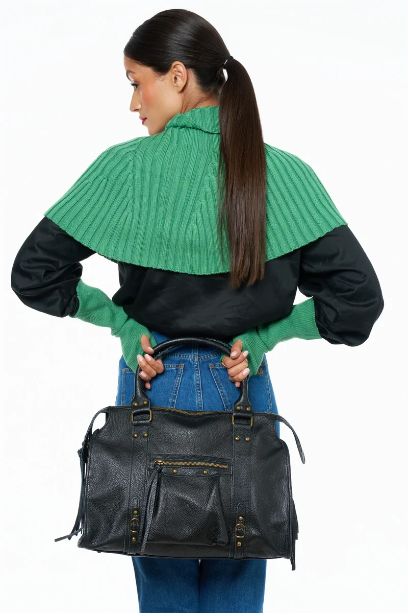 Grand sac type bowling en cuir grainé SANDSTORM Noir