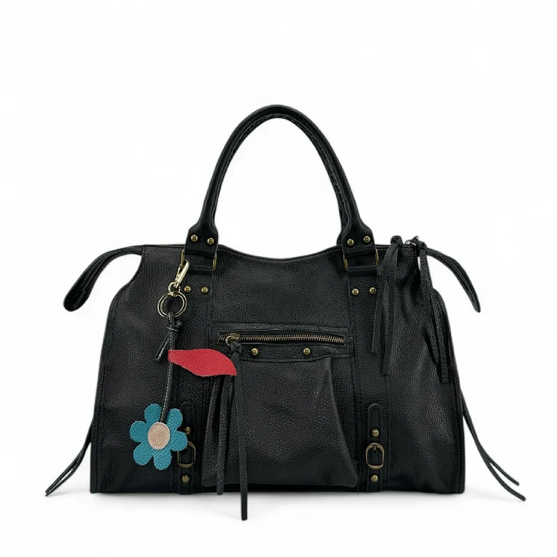 Grand sac type bowling en cuir grainé SANDSTORM Noir