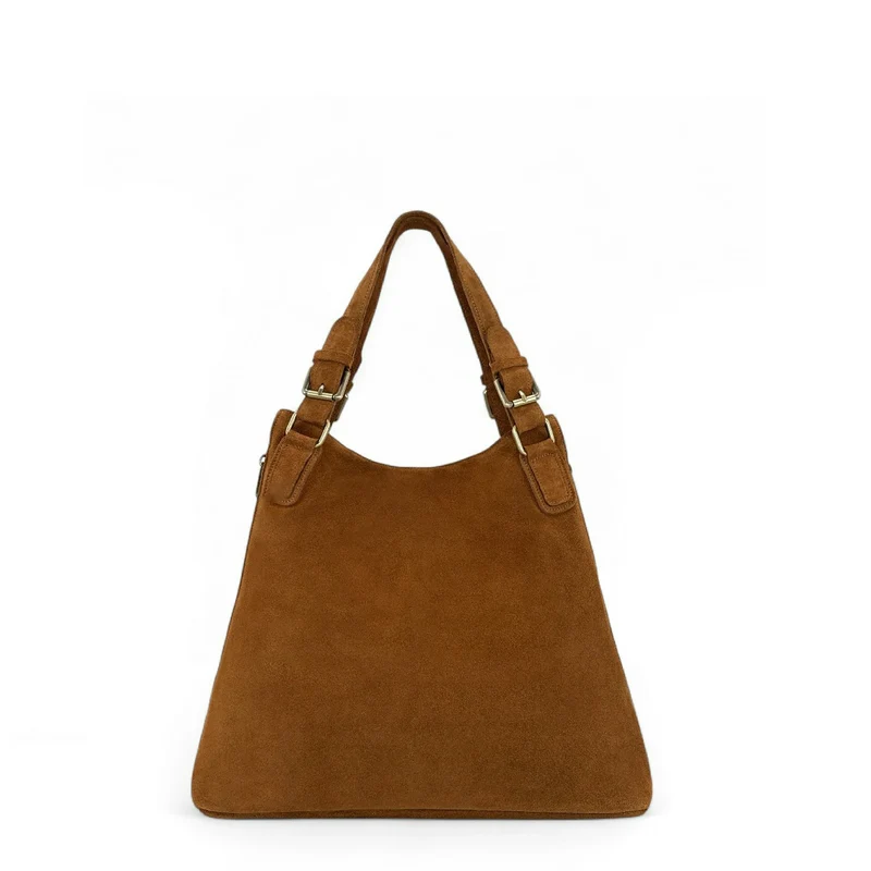 Grand sac hobo en croûte de cuir CAMELIA SUEDE Marron Camel foncé