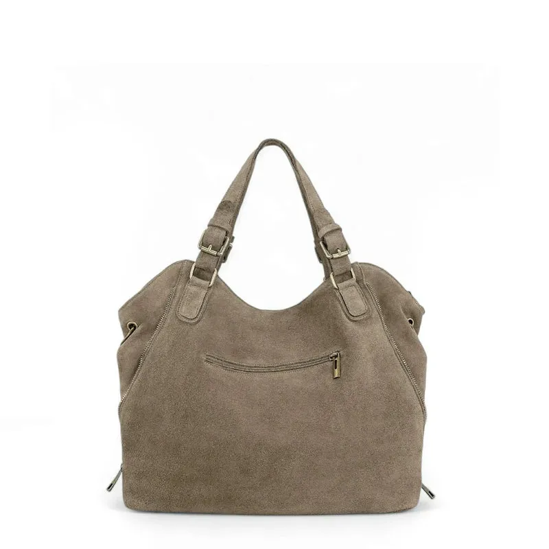 Grand sac hobo en croûte de cuir CAMELIA SUEDE Taupe
