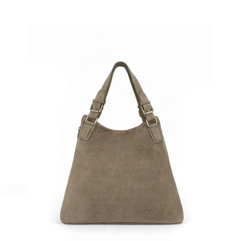 Grand sac hobo en croûte de cuir CAMELIA SUEDE Taupe