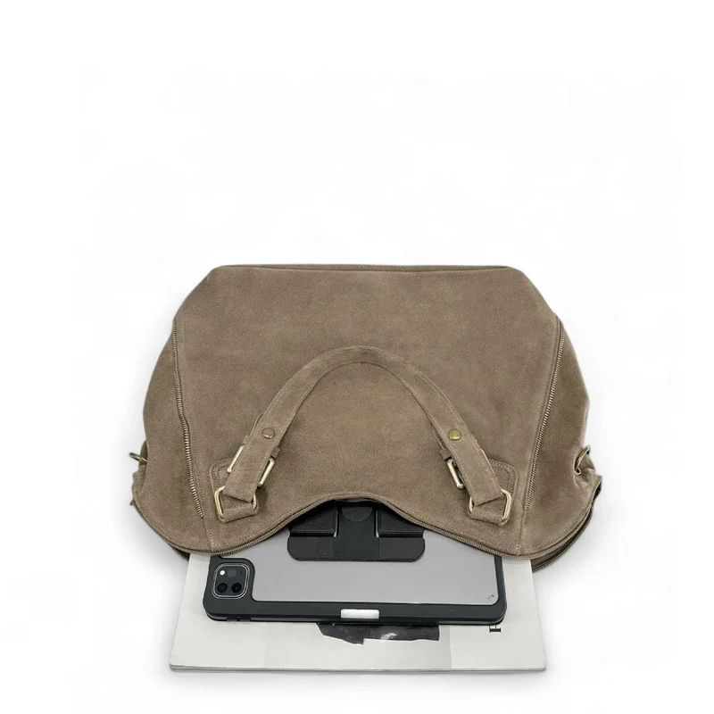Grand sac hobo en croûte de cuir CAMELIA SUEDE Taupe