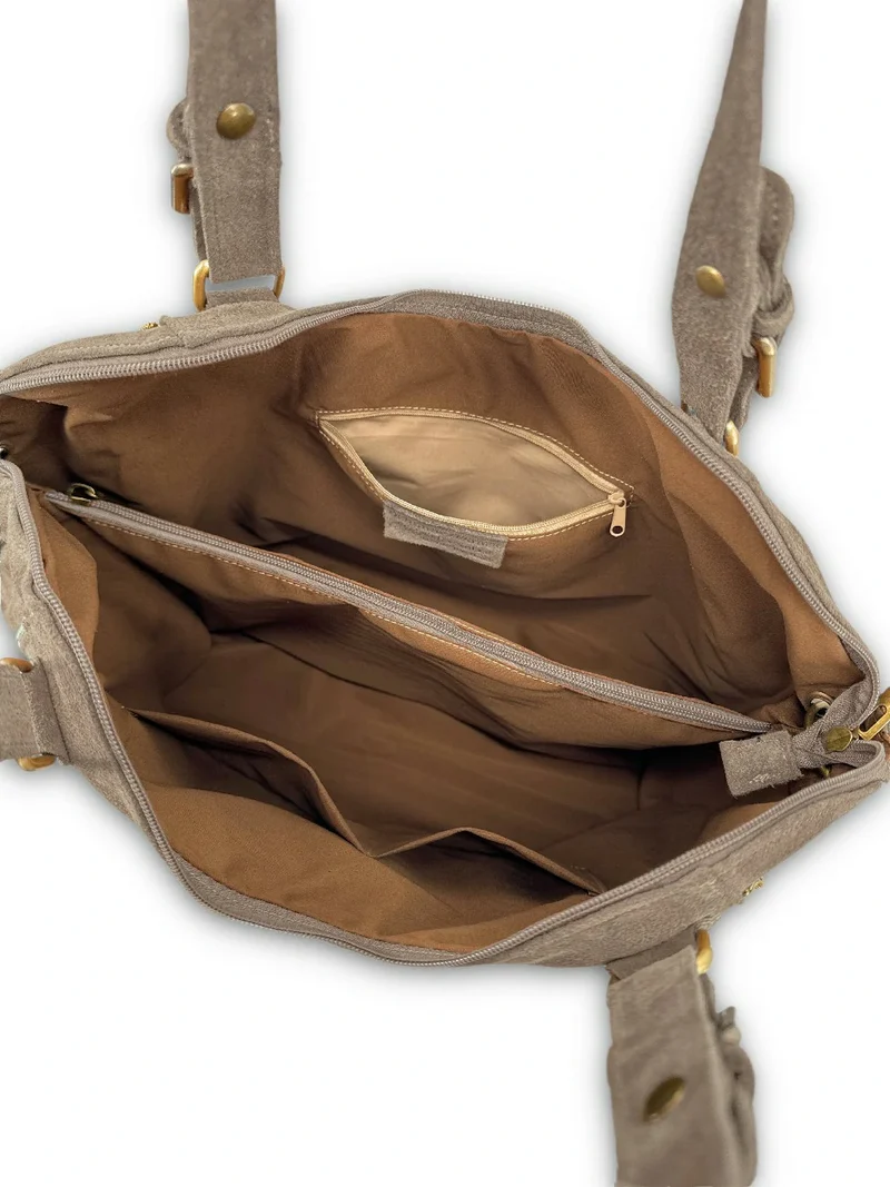 Grand sac hobo en croûte de cuir CAMELIA SUEDE Taupe