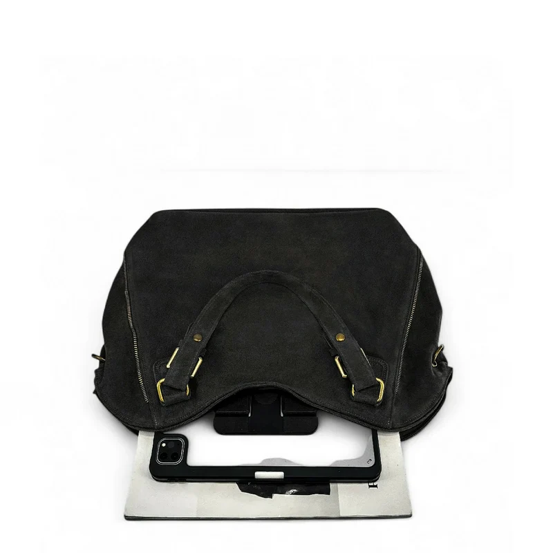 Grand sac hobo en croûte de cuir CAMELIA SUEDE Noir