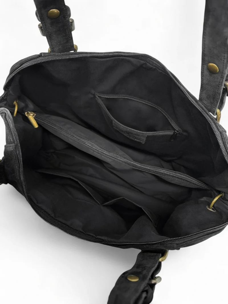 Grand sac hobo en croûte de cuir CAMELIA SUEDE Noir