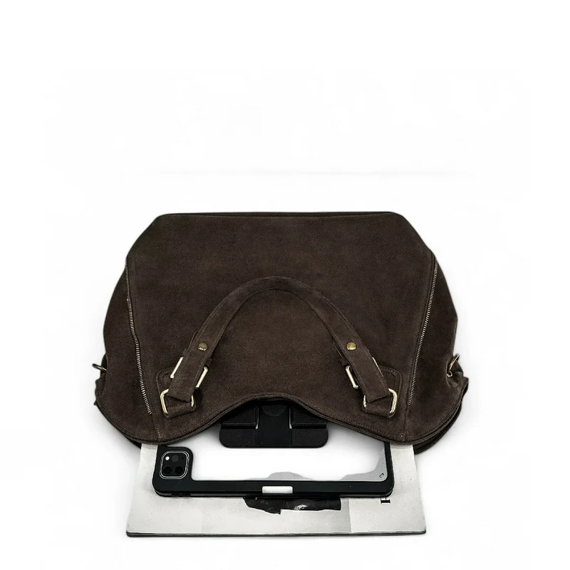 Grand sac hobo en croûte de cuir CAMELIA SUEDE Marron Chocolat