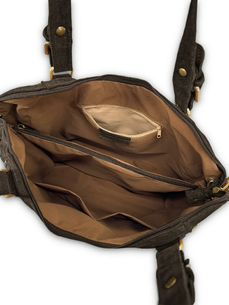 Grand sac hobo en croûte de cuir CAMELIA SUEDE Marron Chocolat