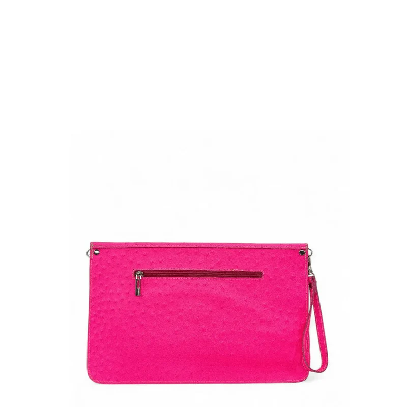 Pochette XL en cuir néon façon autruche IBIZA ROCKS Rose fuchsia