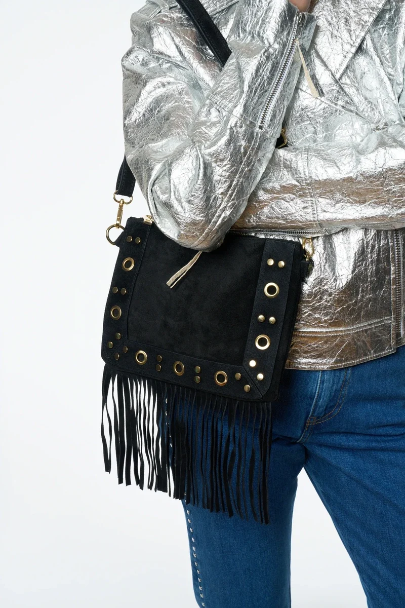 Sac besace en croûte de cuir YEPA Noir