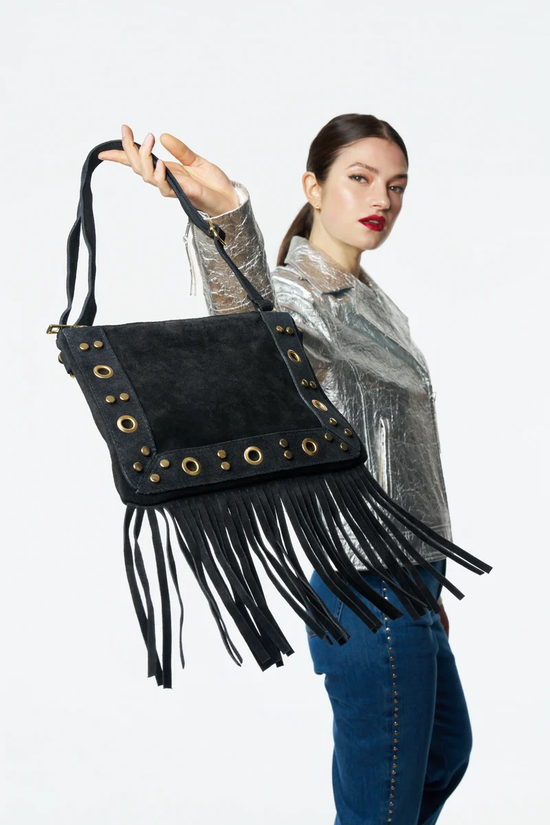 Sac besace en croûte de cuir YEPA Noir