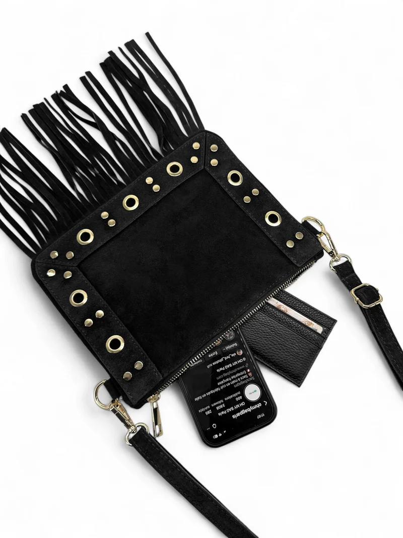 Sac besace en croûte de cuir YEPA Noir