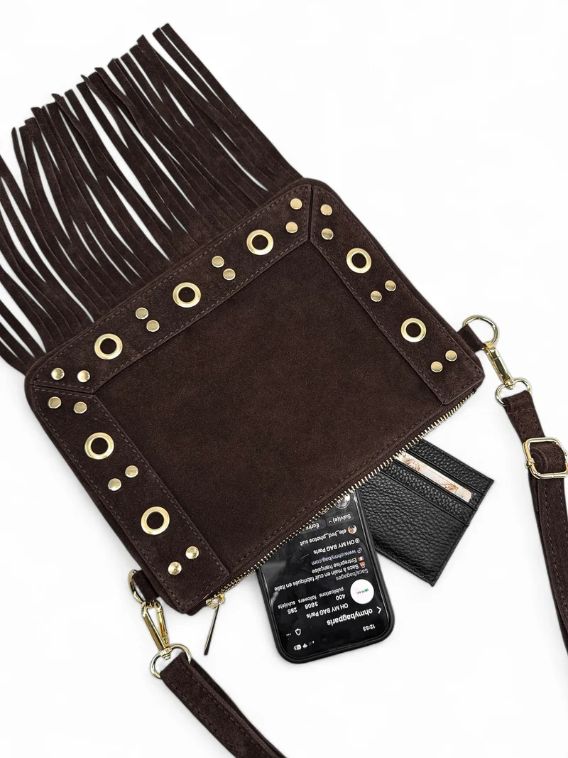 Sac besace en croûte de cuir YEPA Chocolat